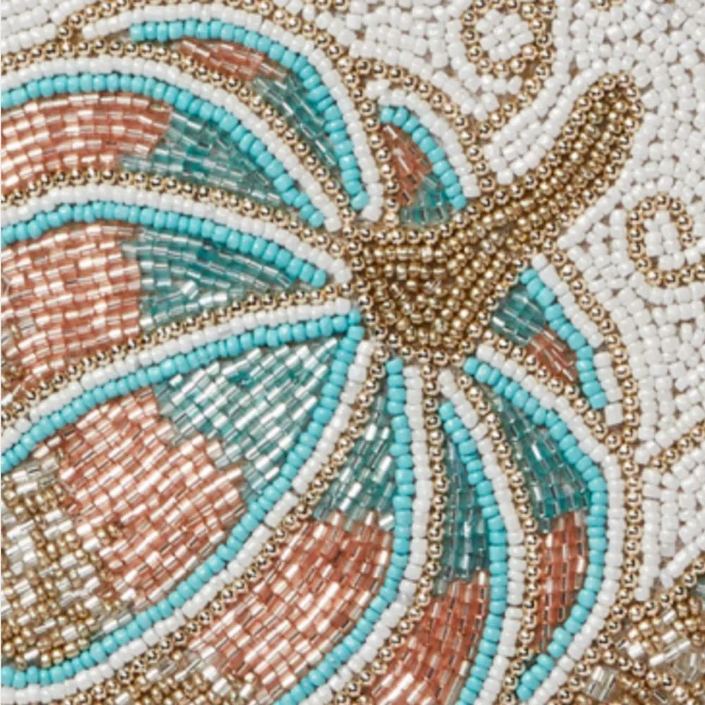 Rachel Zoe Beaded Pumpkin Placemat Centerpiece Leaf Vines Blue Gold Fall Decor - Picture 3 of 12